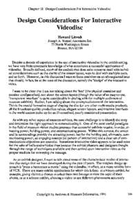 Chapter 18 Design Considerations For Interactive Videodisc  Design Considerations For Interactive Videodisc Howard Lihvak Joseph A. Wetzel Associates Inc.