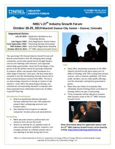 NREL Industry Growth Forum: October 28-29, 2014