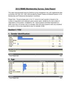 2015 RBMS Membership Survey: Data Report This report was generated using the Qualtrics survey management tool, with supplemental data summaries (Q4, Q30, Q31, Q36, Q48) provided by Elspeth Healey and Melissa Nykanen of t
