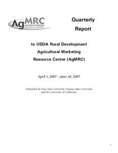 Quarterly Report to USDA Rural Development Agricultural Marketing Resource Center (AgMRC)