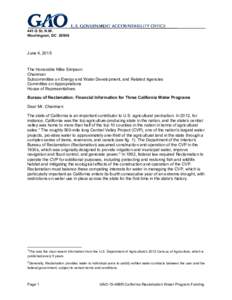 GAO-15-468R, Bureau of Reclamation: Financial Information for Three California Water Programs