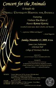 Concert for the Animals To benefit the CORNELL UNIVERSITY HOSPITAL FOR ANIMALS Featuring Violinist TIM FAIN &