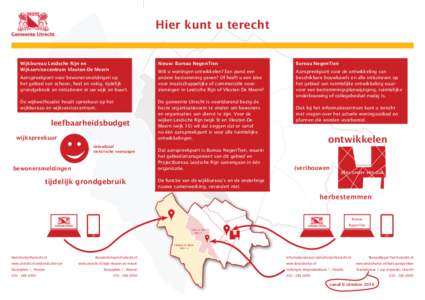 Hier kunt u terecht  Wijkbureau Leidsche Rijn en Wijkservicecentrum Vleuten-De Meern Aanspreekpunt voor bewonersmeldingen op het gebied van schoon, heel en veilig, tijdelijk