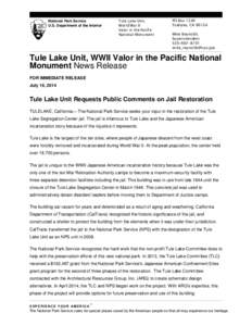 National Park Service U.S. Department of the Interior Tule Lake Unit, World War II Valor in the Pacific