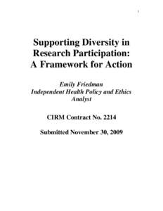 1  Supporting Diversity in Research Participation: A Framework for Action Emily Friedman