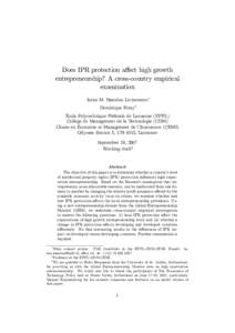 Does IPR protection a¤ect high growth entrepreneurship? A cross-country empirical examination Intan M. Hamdan Livramento Dominique Forayy École Polytechnique Fédérale de Lausanne (EPFL)