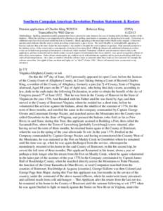 Southern Campaign American Revolution Pension Statements & Rosters Pension application of Charles King W20334 Transcribed by Will Graves Rebecca King