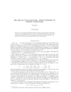 THE AREA OF CYCLIC POLYGONS: RECENT PROGRESS ON ROBBINS’ CONJECTURES IGOR PAK