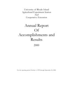 University of Rhode Island Agricultural Experiment Station And Cooperative Extension  Annual Report