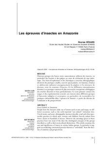 Les épreuves d’insectes en Amazonie Nicolas CÉSARD École des Hautes Études en Sciences Sociales (EHESS)