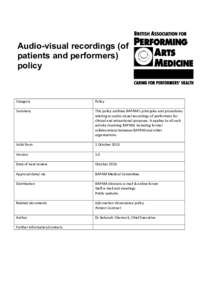 Audio-visual recordings (of patients and performers) policy