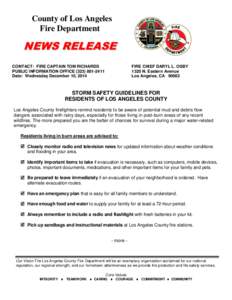 County of Los Angeles Fire Department NEWS RELEASE CONTACT: FIRE CAPTAIN TOM RICHARDS PUBLIC INFORMATION OFFICE[removed]