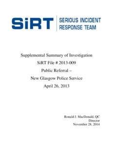 Supplemental Summary of Investigation SiRT File # [removed]Public Referral – New Glasgow Police Service April 26, 2013