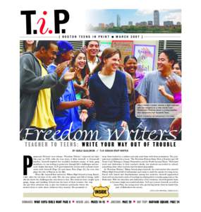 T.i.P.  { BOSTON TEENS IN PRINT ■ MARCH 2007 } Hilary Swank (center) shares a light moment with her students in a new movie from