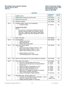 SFCC Regular Governing Board Meeting Tuesday, April 22, 2014 5:00 p.m. – Santa Fe Community College Governing Board Room #223