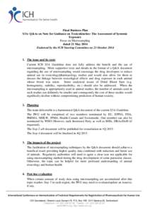 Final Business Plan S3A: Q&As on Note for Guidance on Toxicokinetics: The Assessment of Systemic Exposure Focus on Microsampling dated 21 May 2014 Endorsed by the ICH Steering Committee on 23 October 2014