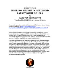 EXCERPTS FROM   NOTES ON PRUSSIA IN HER GRAND  CATASTROPHE OF 1806  by  CARL VON CLAUSEWITZ 