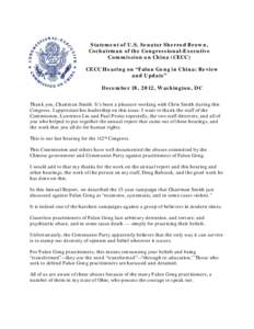 Microsoft Word - CECC Cochairman Sherrod Brown - Falun Gong Hearing Opening Statement[removed]dlp ltl