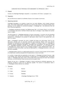 CoP13 Prop. 35 CONSIDERATION OF PROPOSALS FOR AMENDMENT OF APPENDICES I AND II A. Proposal Inclusion of Lithophaga lithophaga in Appendix II, in accordance with Article II, paragraph 2 (a). B.