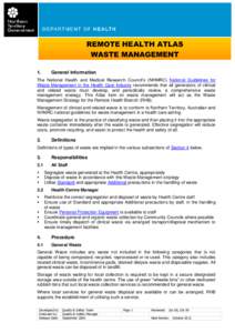 REMOTE HEALTH ATLAS – Section 27: INFECTION CONTROL  WASTE MANAGEMENT REMOTE HEALTH ATLAS WASTE MANAGEMENT