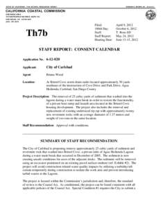 California Coastal Commission Staff Report And Recommendation Regarding Application No[removed]City of Carlsbad Storm Drain Repair)