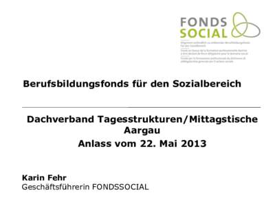 Berufsbildungsfonds für den Sozialbereich  Dachverband Tagesstrukturen/Mittagstische Aargau Anlass vom 22. Mai 2013