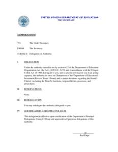 Authority to serve as Chairperson of the Department of Education’s Investment Review Board and to make decisions regarding the Board’s Charter -- October[removed]PDF)