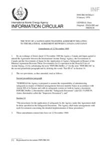 INFCIRC/85/Mod.1 - The Text of a Safeguards Transfer Agreement Relating to the Bilateral Agreement Between Canada and Japan