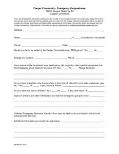 Caspar Community - Emergency PreparednessCaspar Road, Bx 84 Caspar, CAIf you are interested in someone checking on you in case of an emergency within our community, please fill out this form as you see fit 