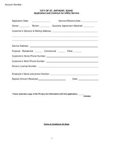 Account Number CITY OF ST. ANTHONY, IDAHO Application and Contract for Utility Service Application Date:  _______________