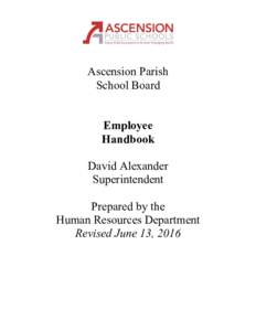 Ascension Parish School Board Employee Handbook David Alexander Superintendent