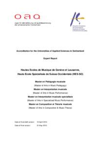 organ für akkreditierung und qualitätssicherung der schweizerischen hochschulen Accreditation for the Universities of Applied Sciences in Switzerland  Expert Report