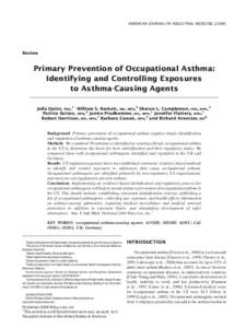 Primary prevention of occupational asthma: identifying and controlling exposures to asthma-causing agents