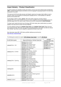 Liquor Industry – Product Classification To ensure products are classified correctly and uniformly, GS1net uses GS1 Global Product Classification (GPC), a system that gives buyers and sellers a common language for grou