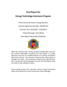 Final Report for Energy Technology Assistance Program