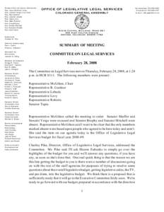 Committee on Legal Services R ep. A nne McG ihon, C hair S en. Jennifer V eiga, V ice C hair R ep. Bob G ardner R ep. Jeanne Labuda R ep. C laire Levy