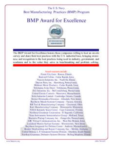 The U.S. Navy  Best Manufacturing Practices (BMP) Program BMP Award for Excellence