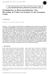 Urban Studies, Vol. 36, No. 3, 431± 451, 1999  The Donald Robertson Mem orial Prizewinner 1999 Globalisation as Reterritorialisation: The Re-scaling of Urban Governance in the European