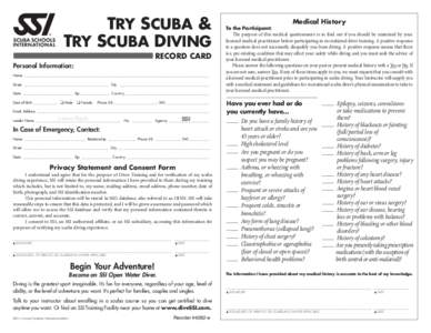 Try Scuba & Try Scuba Diving RECORD CARD Personal Information: Name______________________________________________________________________________________________________