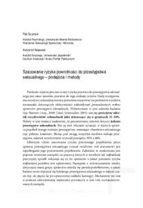 Filip Szumski Instytut Psychologii, Uniwersytet Adama Mickiewicza Pracownia Seksuologii Społecznej i Klinicznej Krzysztof Kasparek Instytut Socjologii, Uniwersytet Jagielloński