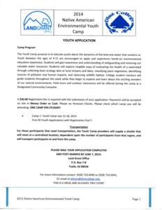 2014 Native American Environmental Youth Camp  LANDGRANT