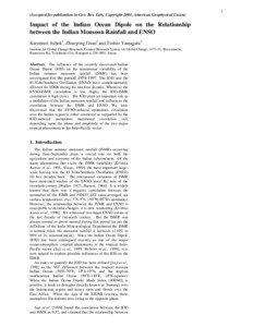 Physical oceanography / Climatology / Climate / Atmospheric dynamics / Indian Ocean Dipole / El Niño-Southern Oscillation / Monsoon / Sea surface temperature / La Niña / Atmospheric sciences / Meteorology / Tropical meteorology