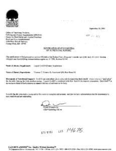 September20,2004 Office of Nutritional Products, Labeling and Dietary Supplements(HFS[removed]Center for Food Safety and Applied Nutrition Food and Drug Administration[removed]Paint Branch Parkway