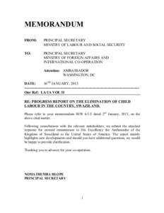 MEMORANDUM FROM: PRINCIPAL SECRETARY MINSTRY OF LABOUR AND SOCIAL SECURITY