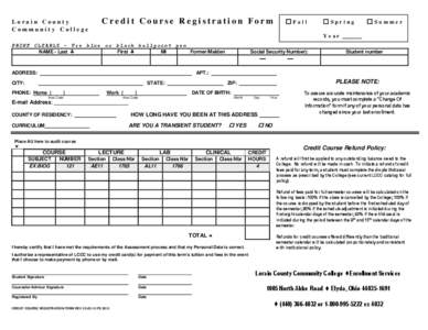 Lorain County Community College Credit Course Registration Form  Fall