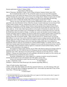 Southern Campaign American Revolution Pension Statements Pension application of John E. Nelmes S1864 fn18NC1 Transcribed by Will Graves State of Tennessee, Hardeman County: Court of Pleas & Quarter Sessions October term 