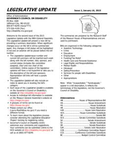 LEGISLATIVE UPDATE  Issue 2, January 16, 2015 Office of Administration GOVERNOR’S COUNCIL ON DISABILITY