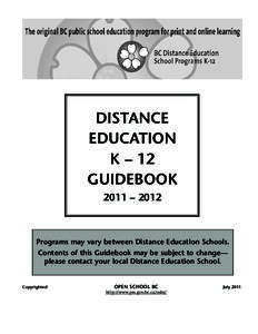 DISTANCE EDUCATION K – 12 GUIDEBOOK 2011 – 2012