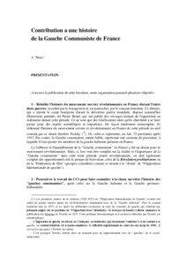 Contribution a une histoire de la Gauche Communiste de France