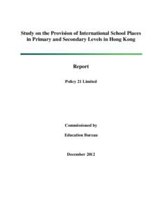 Study on Provision of International School Places at Primary and Secondary Levels in Hong Kong